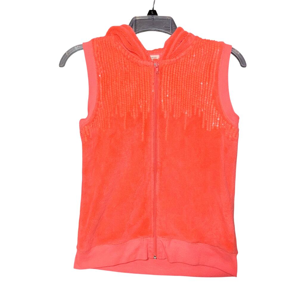Self Esteem Girls Fleece Vest Hooded Sequin Full Zip Closure Neon Pink Large